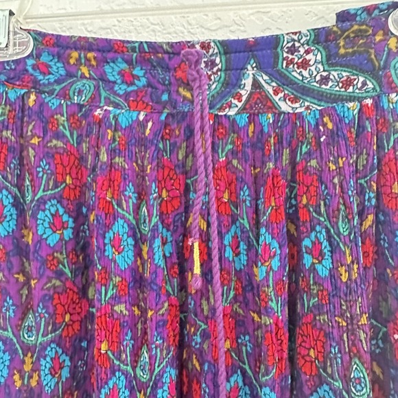 Worthington Maxi‎ Skirt OS Purple Floral Paisley Tiered Drawstring Gipsy Hippie - Picture 4 of 10